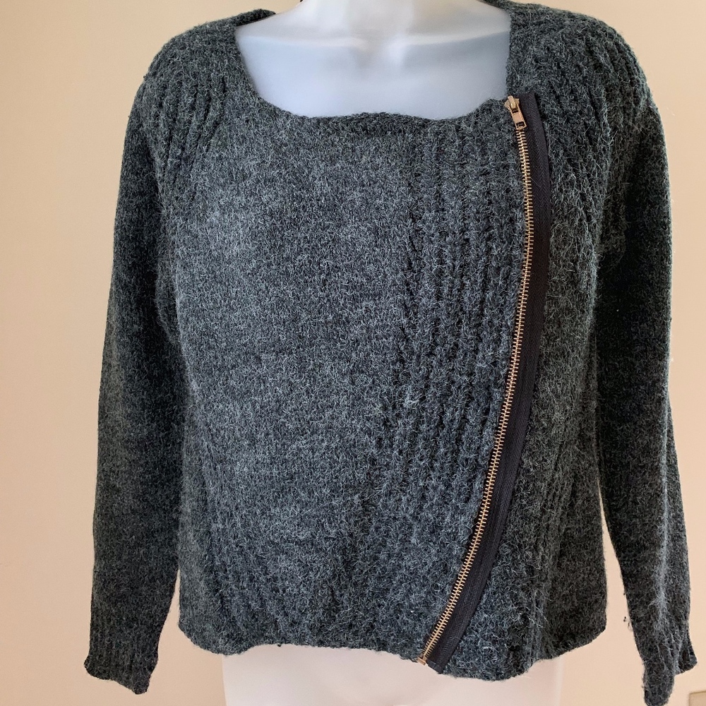 Sweater with Asymmetrical Zipper Front